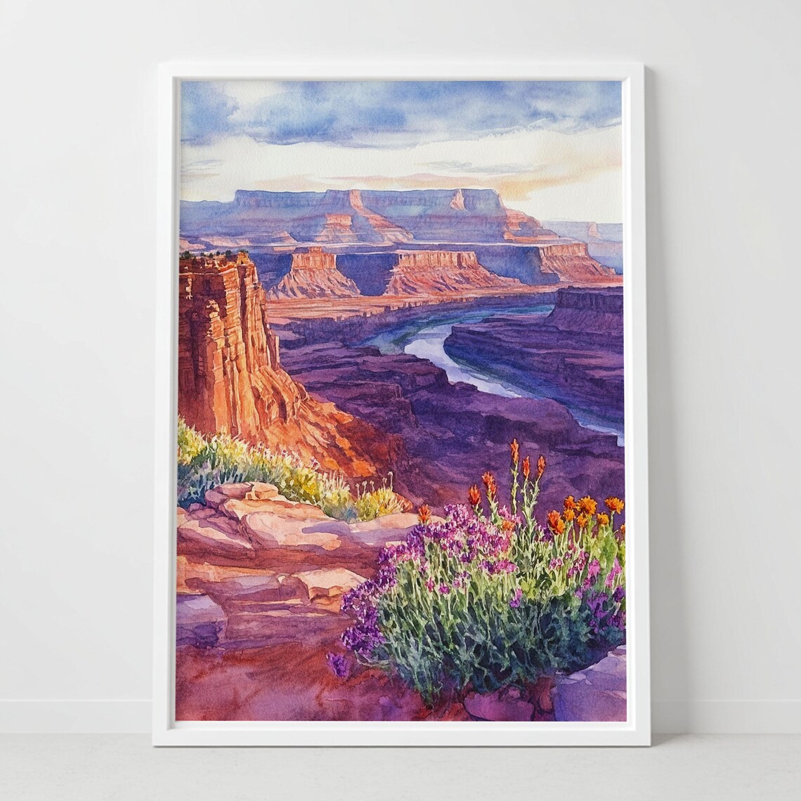 Dead Horse Point Utah Canyon River Sunset Watercolor Art Poster