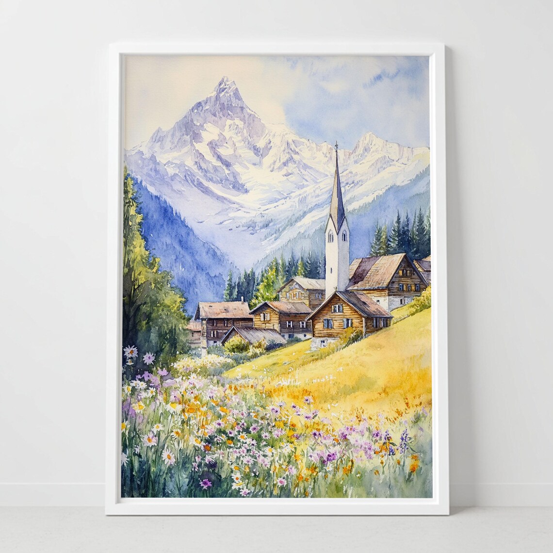 Engelberg Switzerland Alpine Village Church Snow Peak Poster