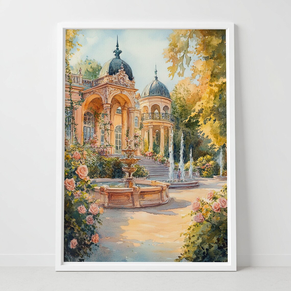 Wiesbaden Germany Garden Pavilion Fountains Roses Watercolor Poster