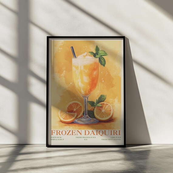 Frozen Daiquiri Orange Cocktail Recipe Summer Print Bar Wall Decor
