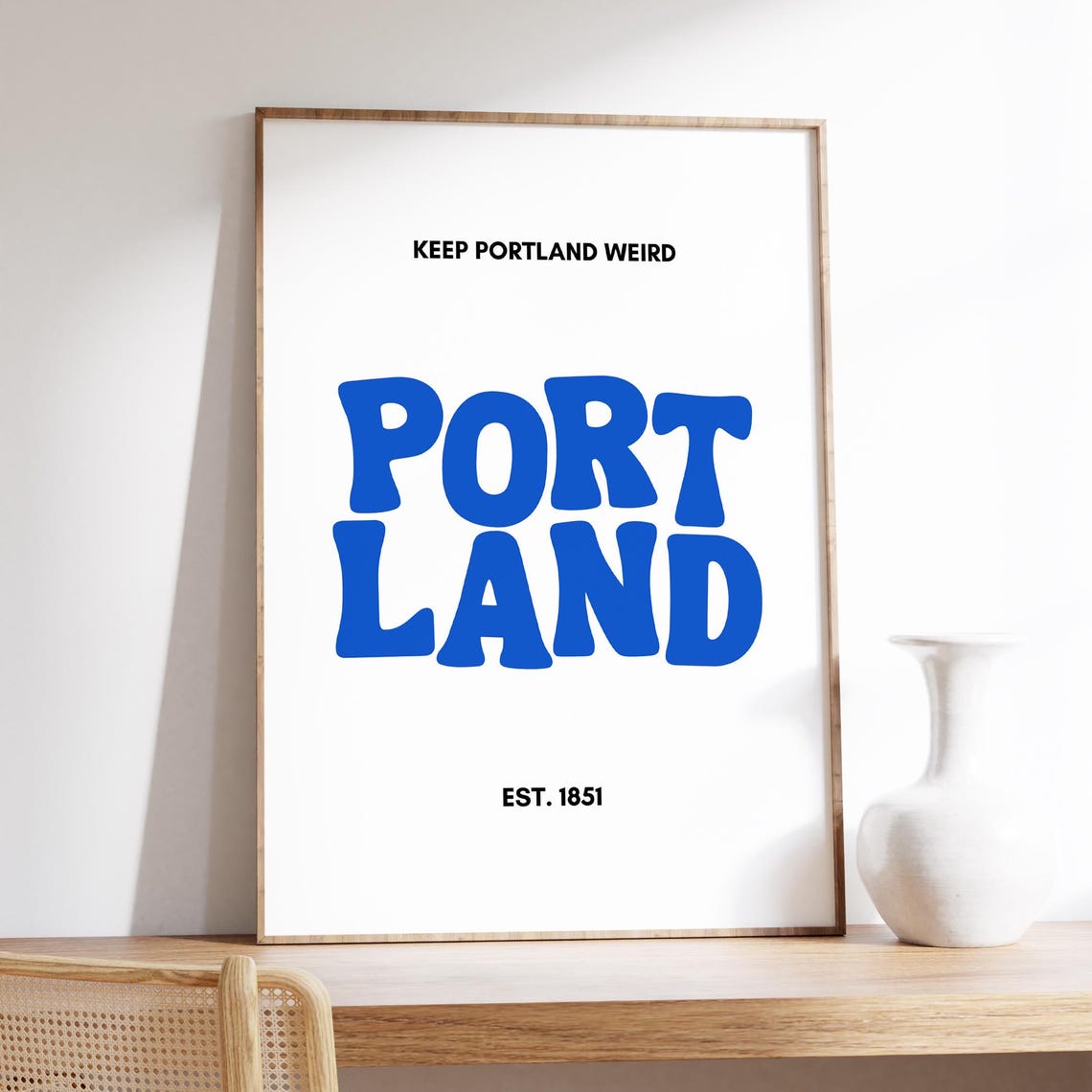 Keep Portland Weird Retro Blue Typography City Slogan Poster
