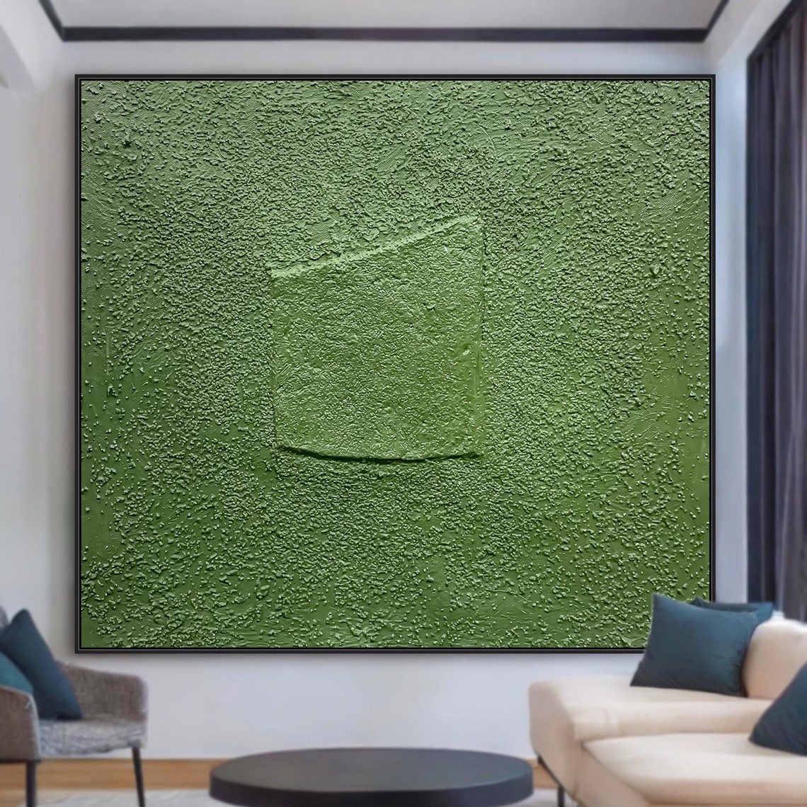 Moss Green Raised Square Textured Bold Modern Abstract Poster