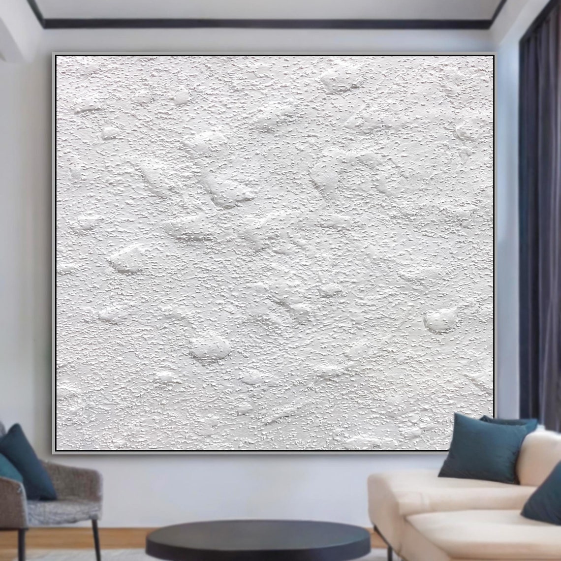 All White Bumpy Plaster Textured Abstract Modern Minimalist Poster