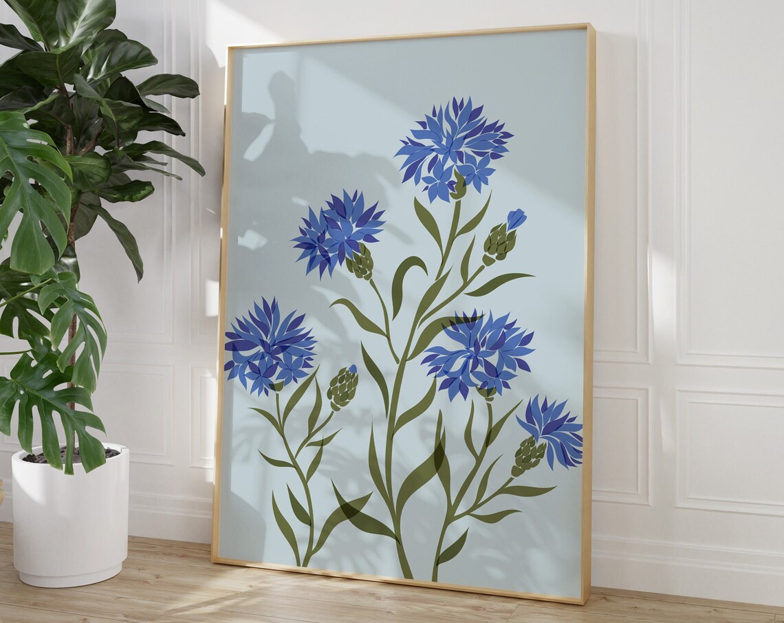 Cornflowers Abstract Botanical Art Print - Image 2