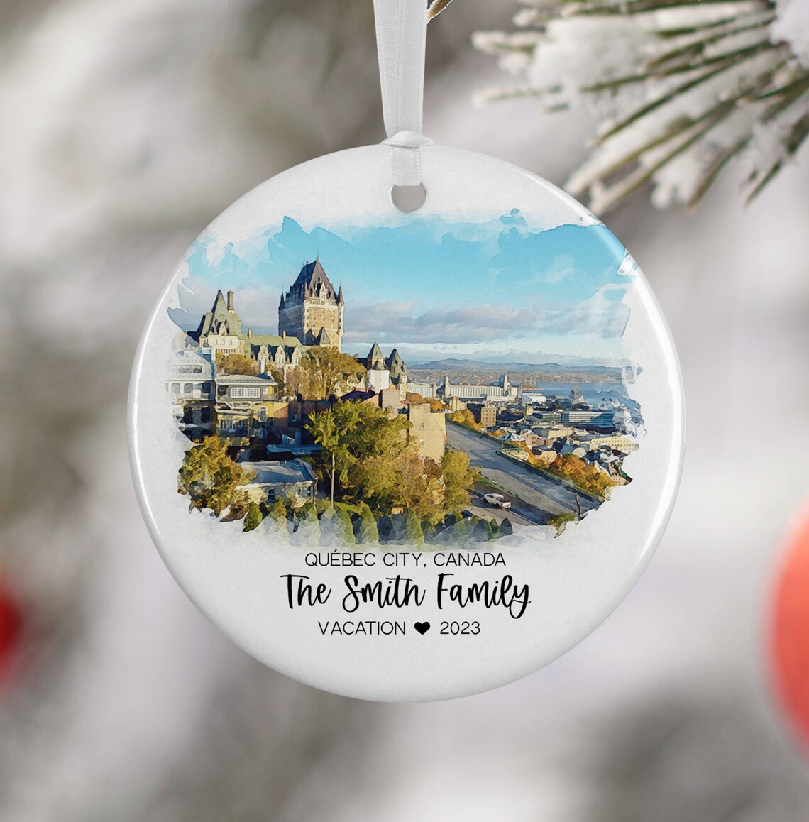Custom Quebec City Ornament Watercolor Travel Poster
