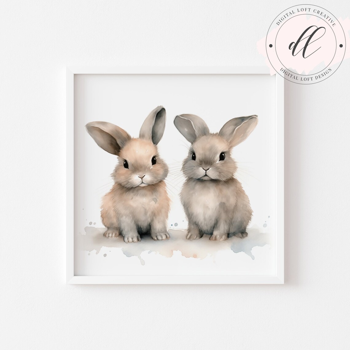 Adorable Two Baby Bunnies Watercolor Pair Nursery Art Poster