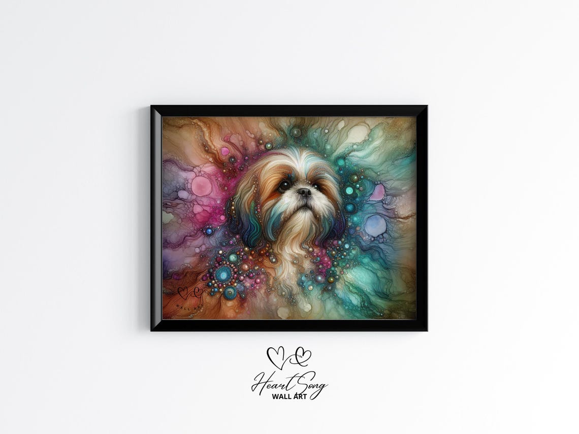 Shih Tzu Dog Painting Rustic Abstract Wall Art With Painterly Alcohol Ink Swirls For Modern Decor Lovers 911