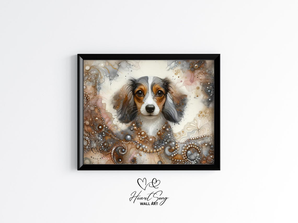 Dachshund Puppy Portrait in Soft Neutral Alcohol Ink Decor Poster