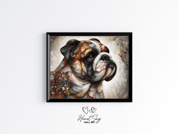 Bulldog Dog Painting Rustic Abstract Wall Art In Modern Alcohol Ink Finish For Decor Lovers 838