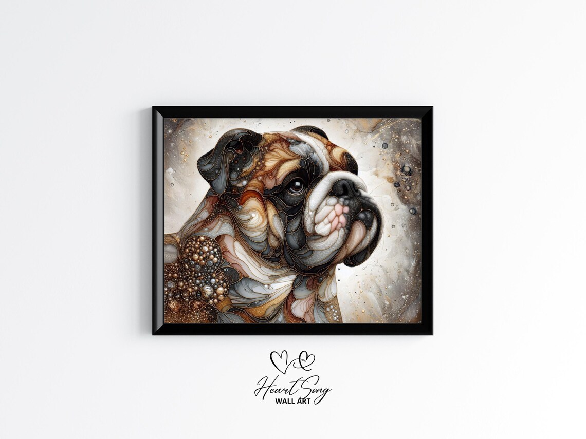 Bulldog Portrait Neutral Alcohol Ink Dog Poster for Bulldog Fans