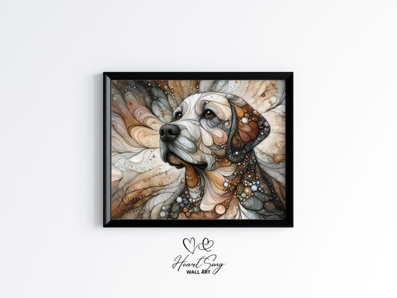 Labrador Retriever Dog Painting Rustic Abstract Wall Art In A Dreamy Alcohol Ink Composition For Modern Decor Lovers 897