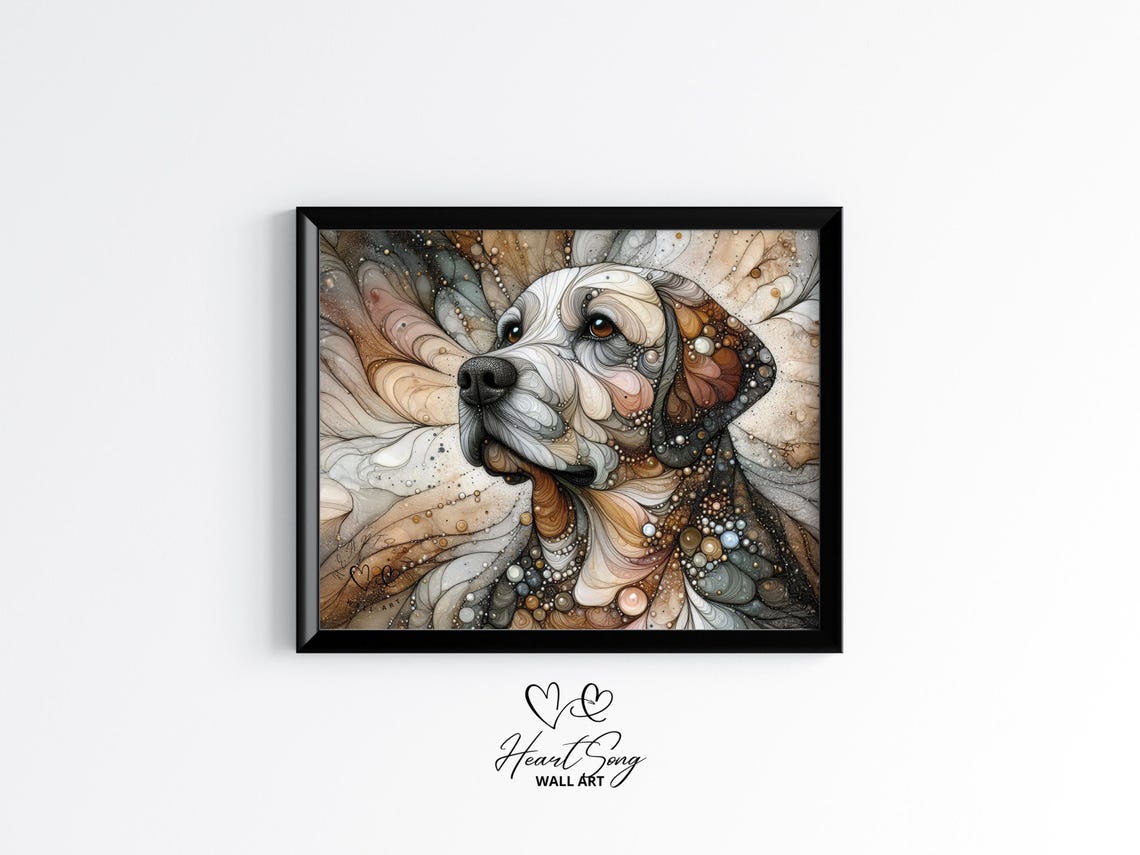 Labrador Retriever Dog Painting Rustic Abstract Wall Art In A Dreamy Alcohol Ink Composition For Modern Decor Lovers 897