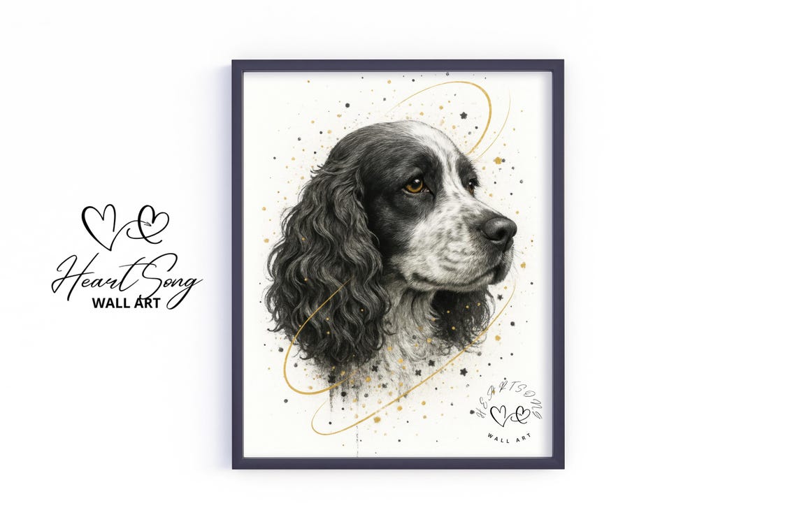 Cocker Spaniel Portrait Delicate Pencil Sketch Gold Detail Poster