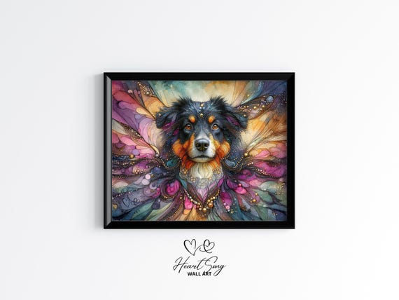 Australian Shepherd Dog Painting Rustic Abstract Wall Art With Moody Layers And Ink Texture For Modern Decor Lovers 818