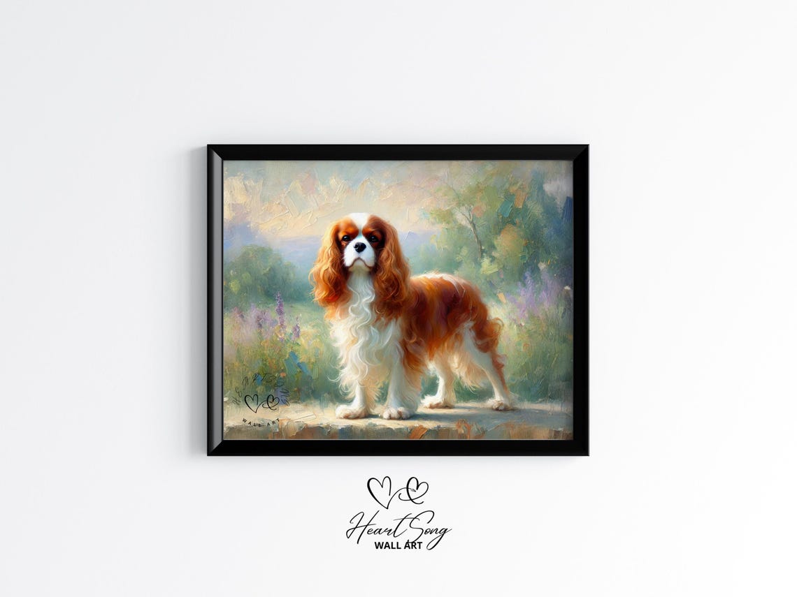 Cavalier King Charles Spaniel In Cottage Garden Painterly Poster