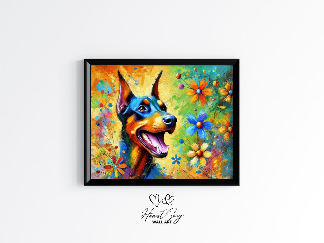 Doberman Pinscher Dog Bold Colorful Abstract Portrait Poster