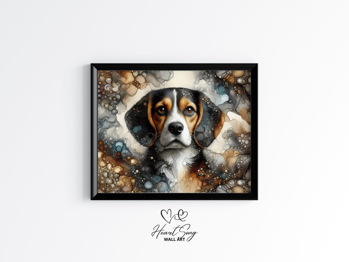 Beagle Dog Alcohol Ink Portrait Abstract Swirls Decor Art Poster