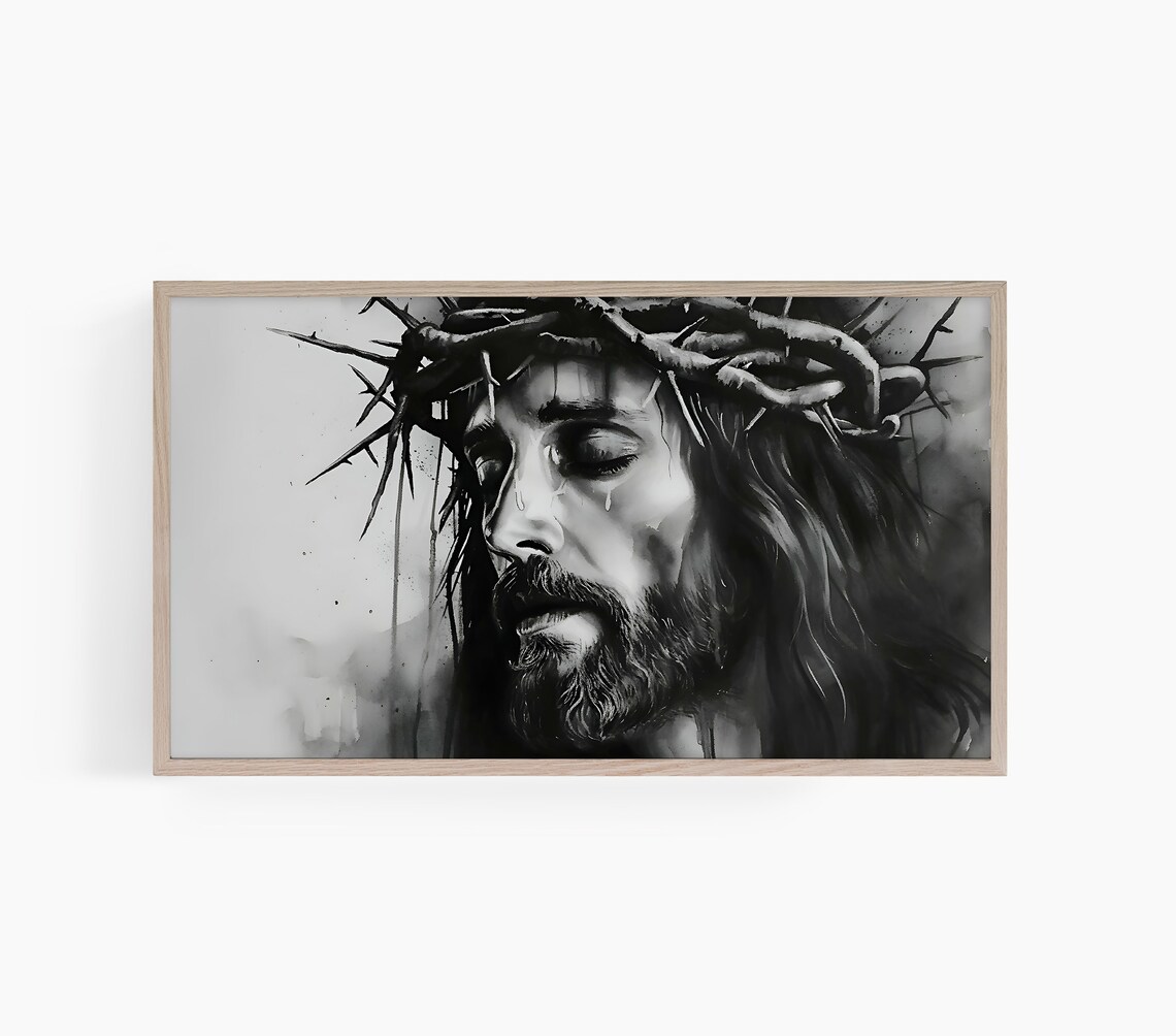 Jesus Christ Crown Of Thorns Black White Faith Portrait Poster