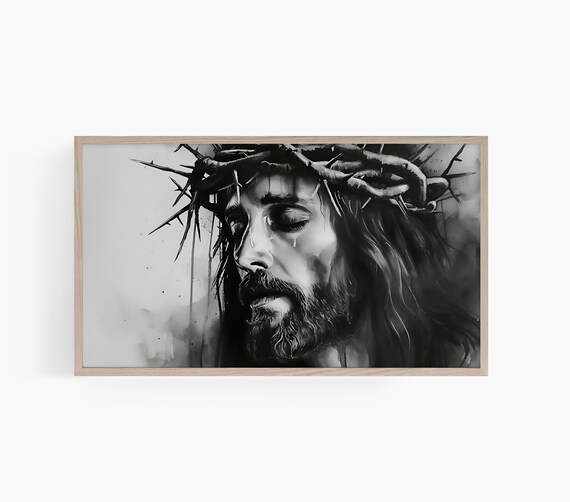 Jesus Christ Crown Of Thorns Black White Faith Portrait Poster