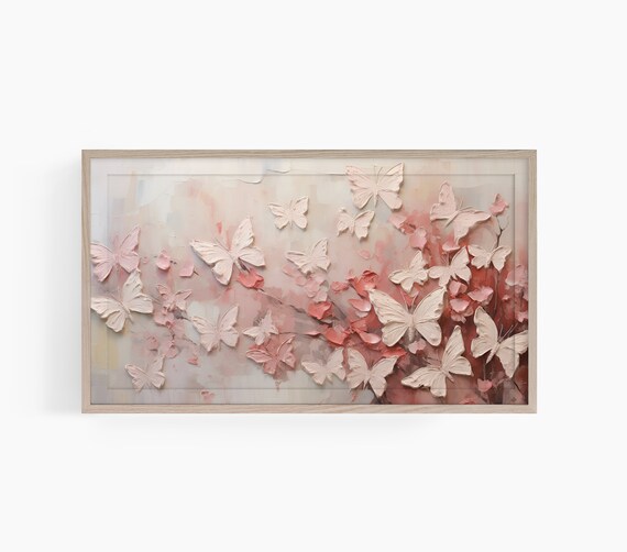 White and Pink Butterfly Impasto Blossom Floral Painting Poster