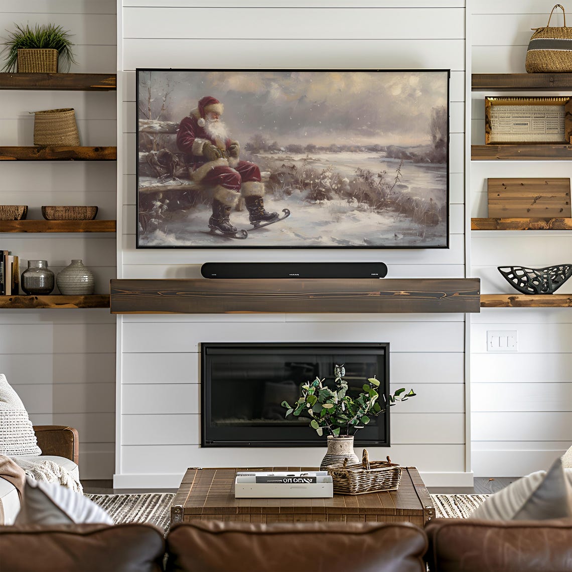 Vintage Santa Ice Skating Tv Art Frame Tv Art Christmas Santa Skating Winter Tv Vintage Painting Santa Tv Art Christmas Eve Tv Art T786 - Image 3