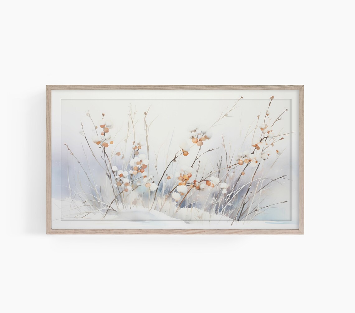 Snowy Winter Berry Branches Watercolor Botanical Painting Poster