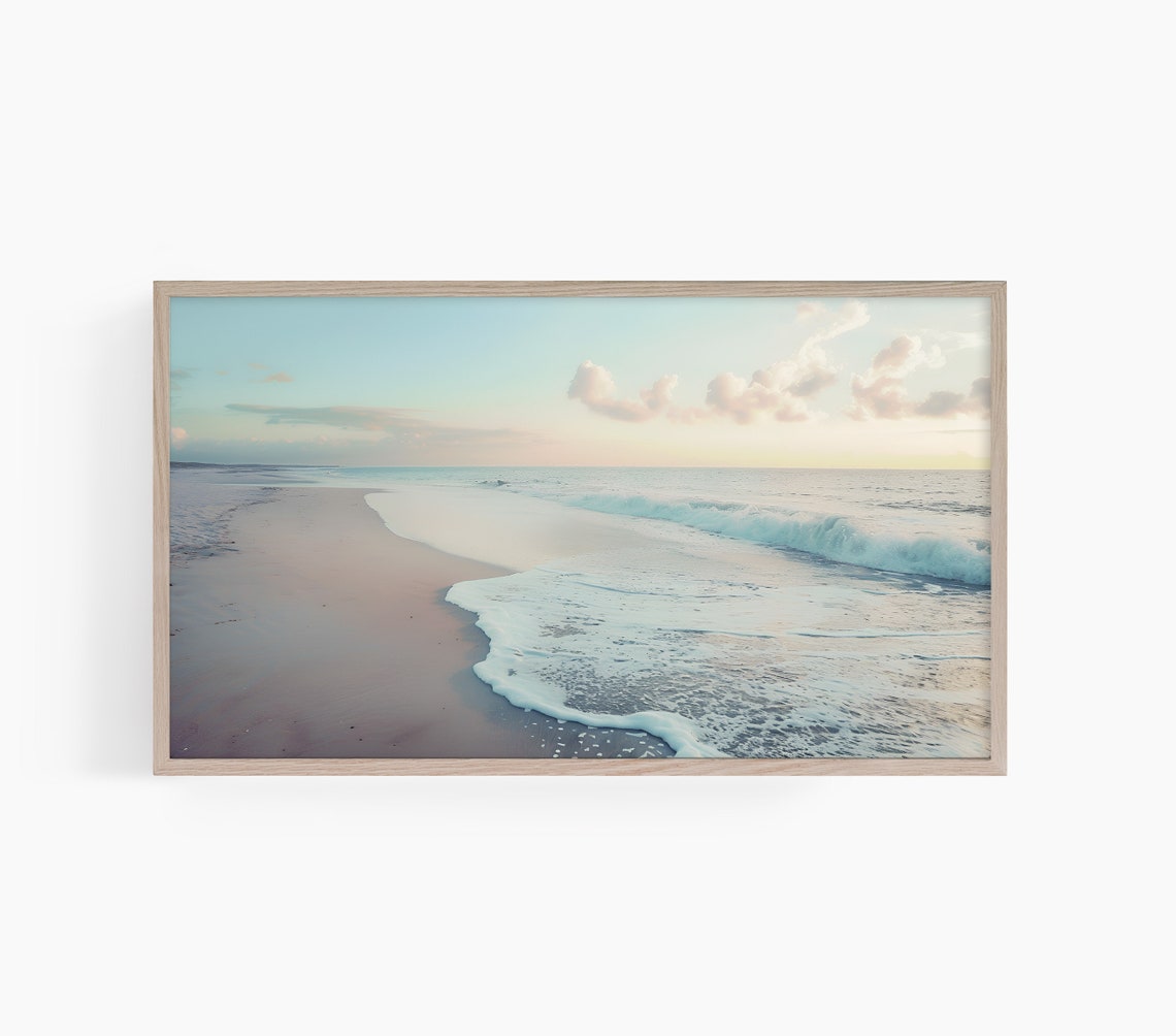 Pastel Beach Sunset Gentle Waves Serene Coastal Photo Poster