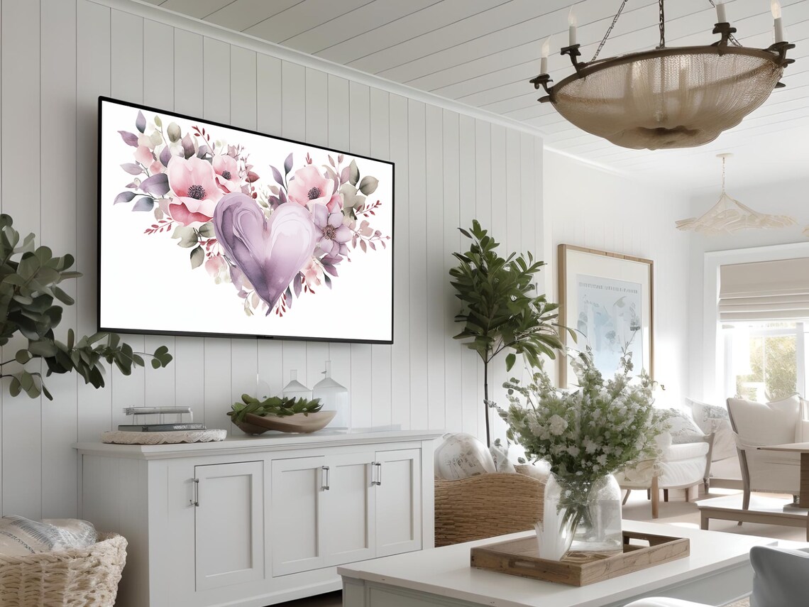 Purple Watercolor Heart Floral Painting Poster Romantic Gift - Image 3