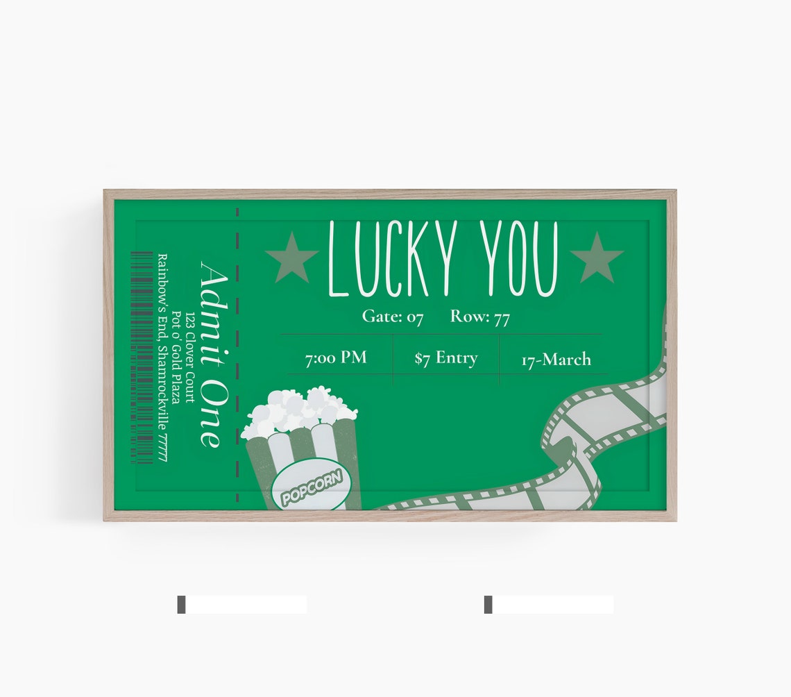 Lucky You St Patricks Retro Fun Green Movie Ticket Stub Poster
