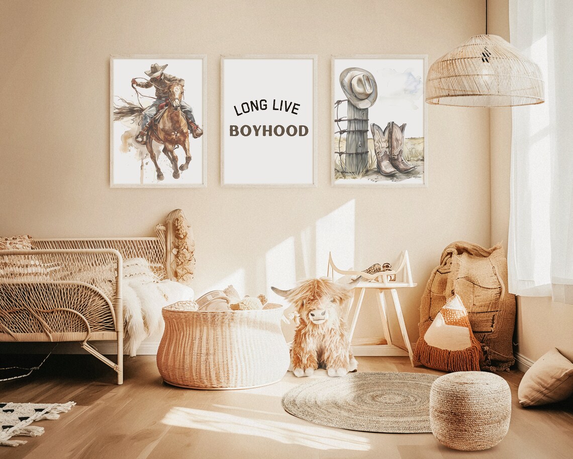Long Live Boyhood Cowboy Horse Set of Three Nursery Room Poster - Image 2