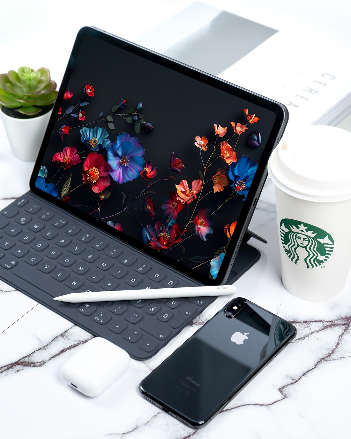 Moody Floral Wallpaper, Botanical Background - Image 2