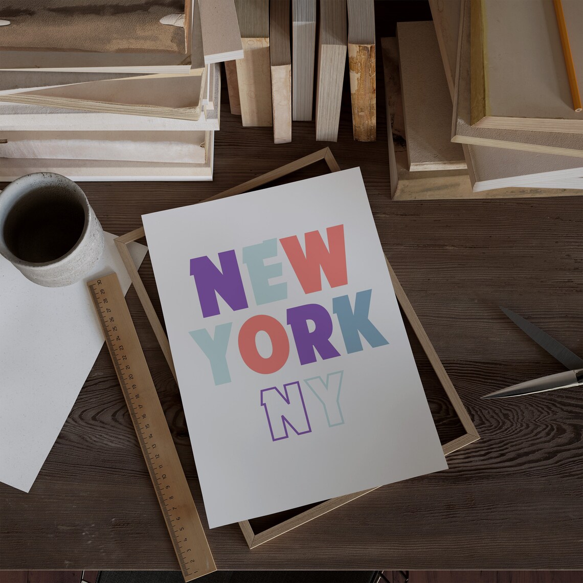 New York NY Colorful Chunky Bold Typography City Letters Art Poster - Image 3