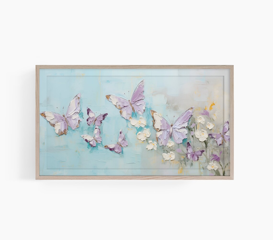 Butterflies Impasto Painting Art Print, Neutral Spring