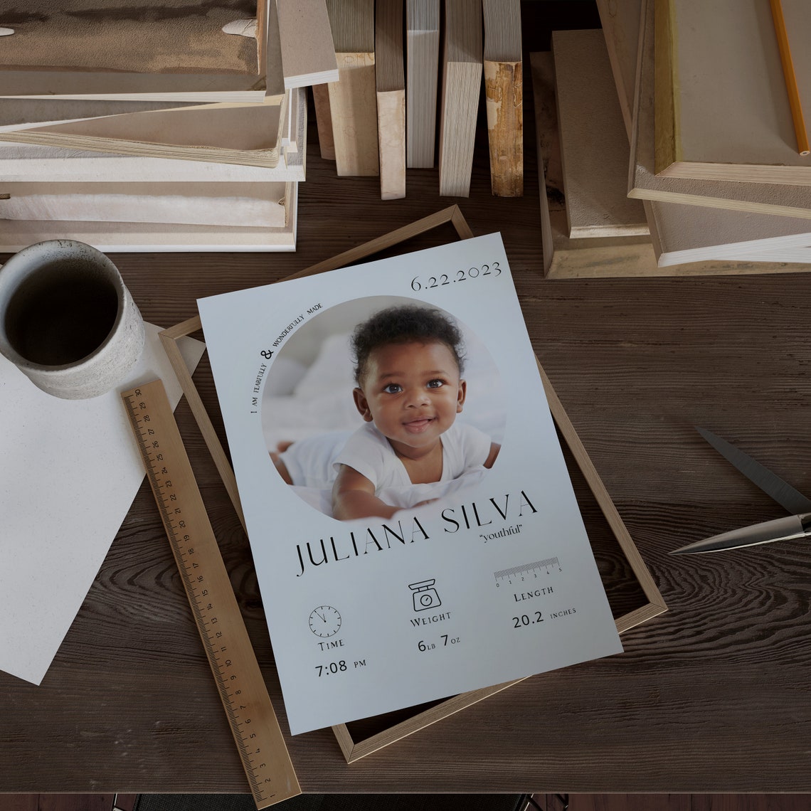 Personalized Baby Birth Stats Photo Announcement Nursery Poster - Image 3