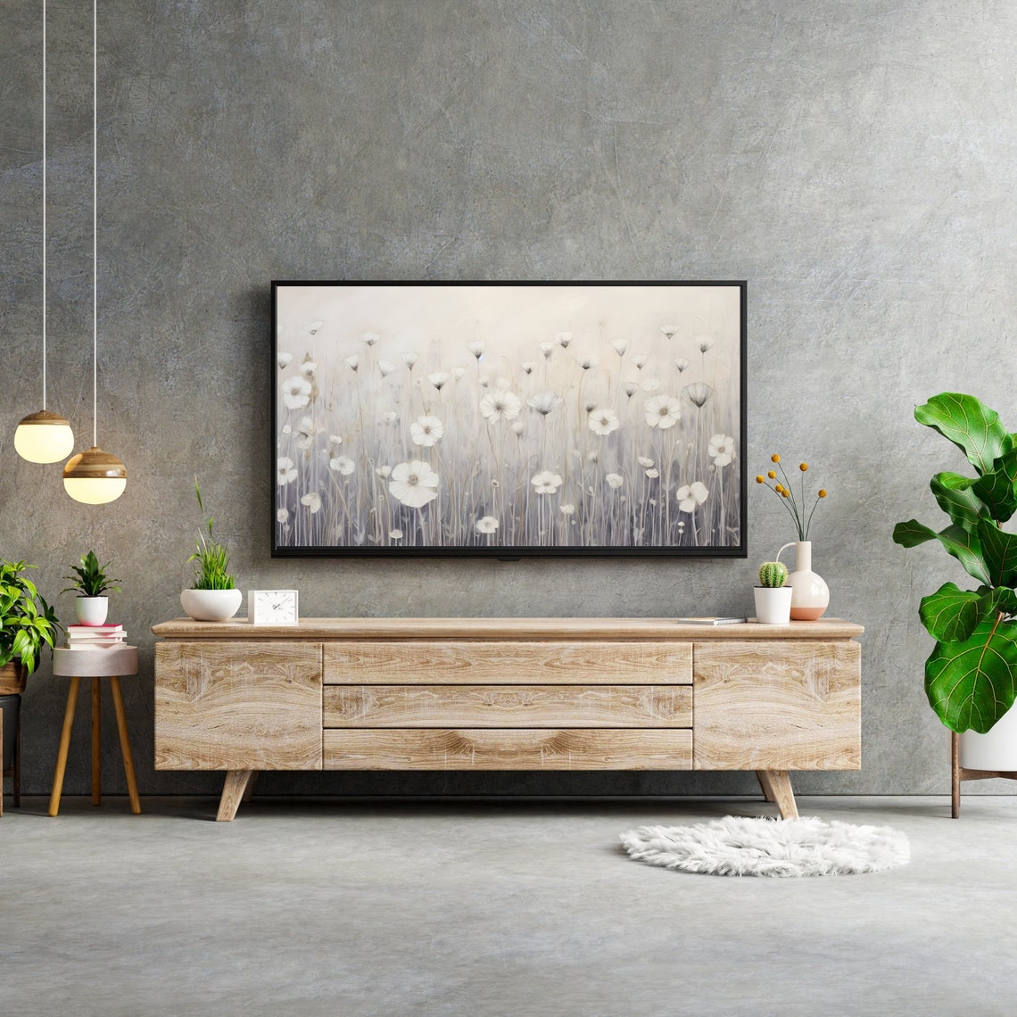 Neutral White Wildflower Field Minimalist Botanical Study Poster - Image 2