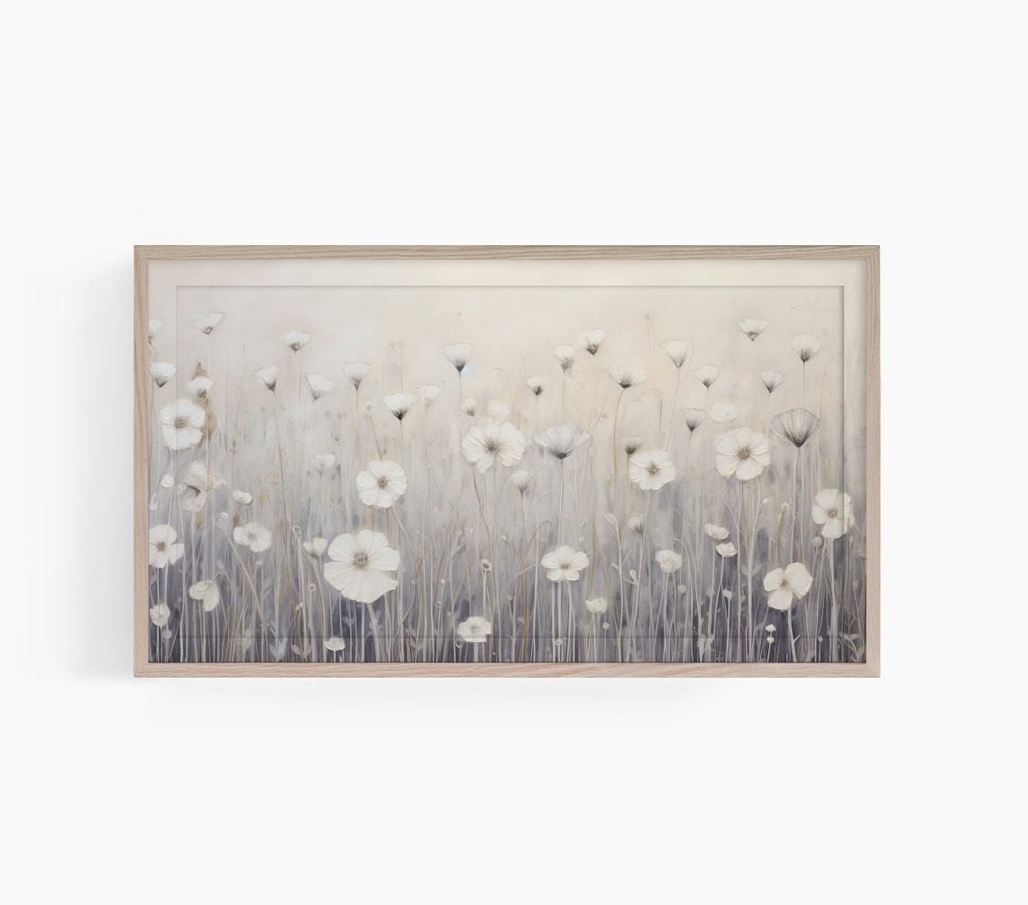 Neutral White Wildflower Field Minimalist Botanical Study Poster