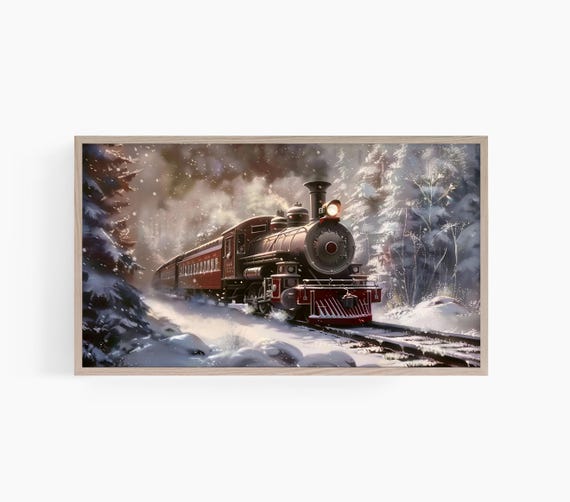 Frame Tv Christmas Train Moody Winter Landscape Frame Tv Art Snowy Railroad Tv Art Christmas Train Tv Art Winter Train Tv T773
