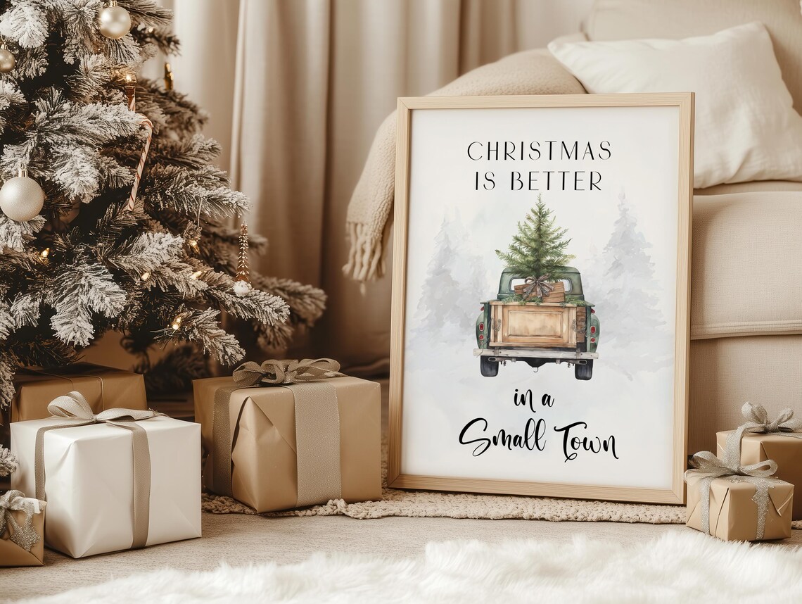 Christmas Is Better In A Small Town Vintage Truck Farmhouse Wall Art
