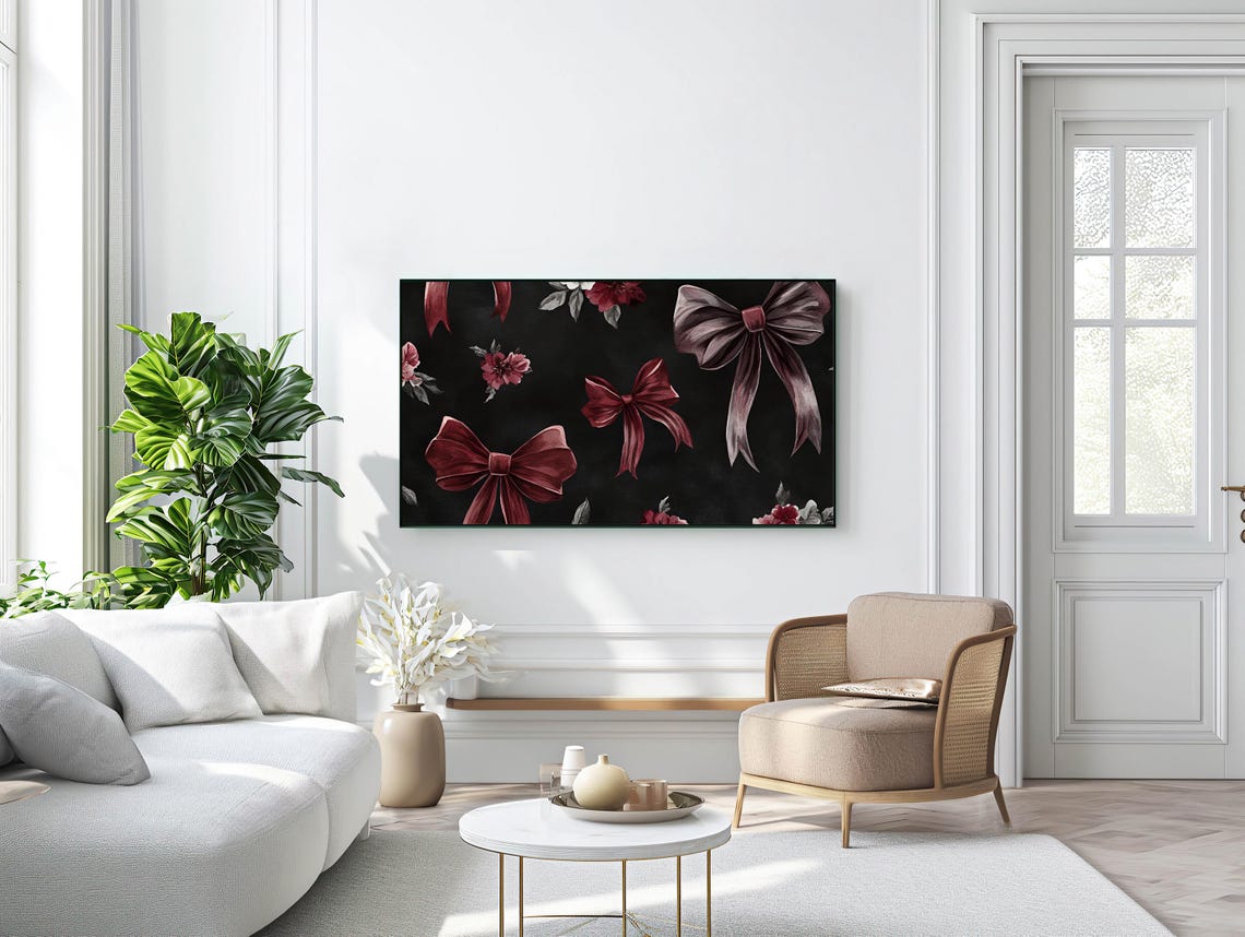 Burgundy Bow Watercolor Floral Pattern Gothic Romance Poster - Image 3