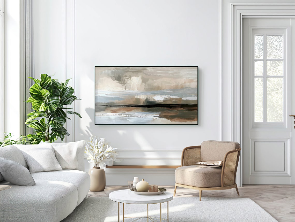 Neutral Abstract Ocean Seascape Beige Coastal Modern Art Poster - Image 3