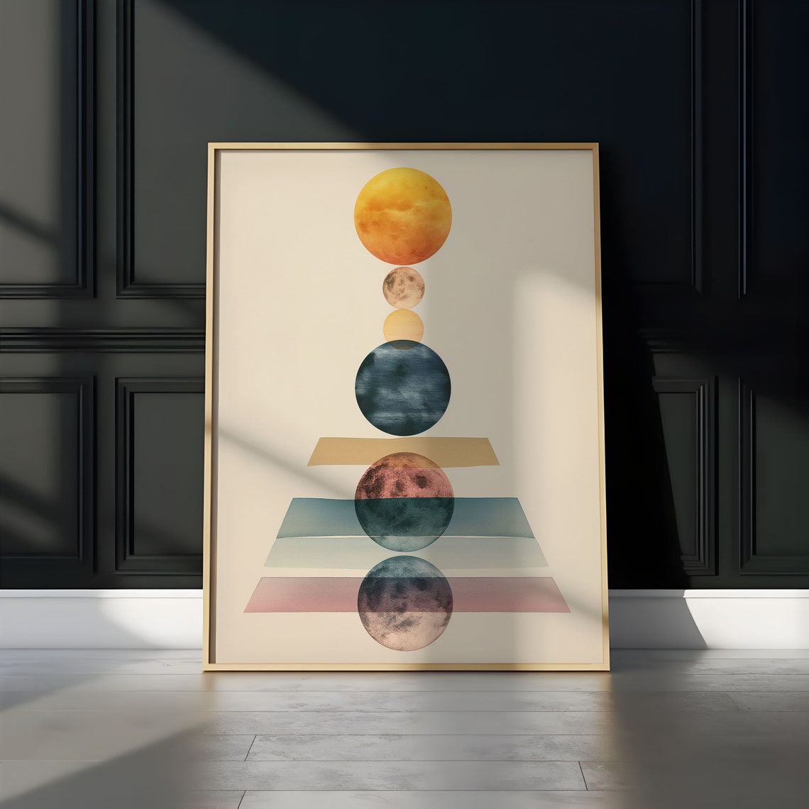 Watercolor Moon Phases Color Band Descent Abstract Geometric Wall Art - Image 3