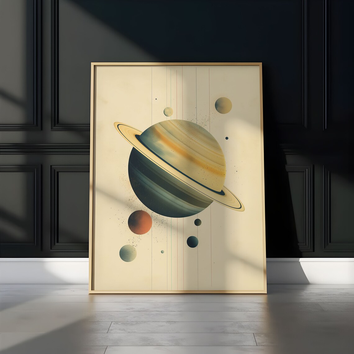 Tilted Gold Saturn Watercolor Planet Green Bands Orbital Dots Art Print - Image 3
