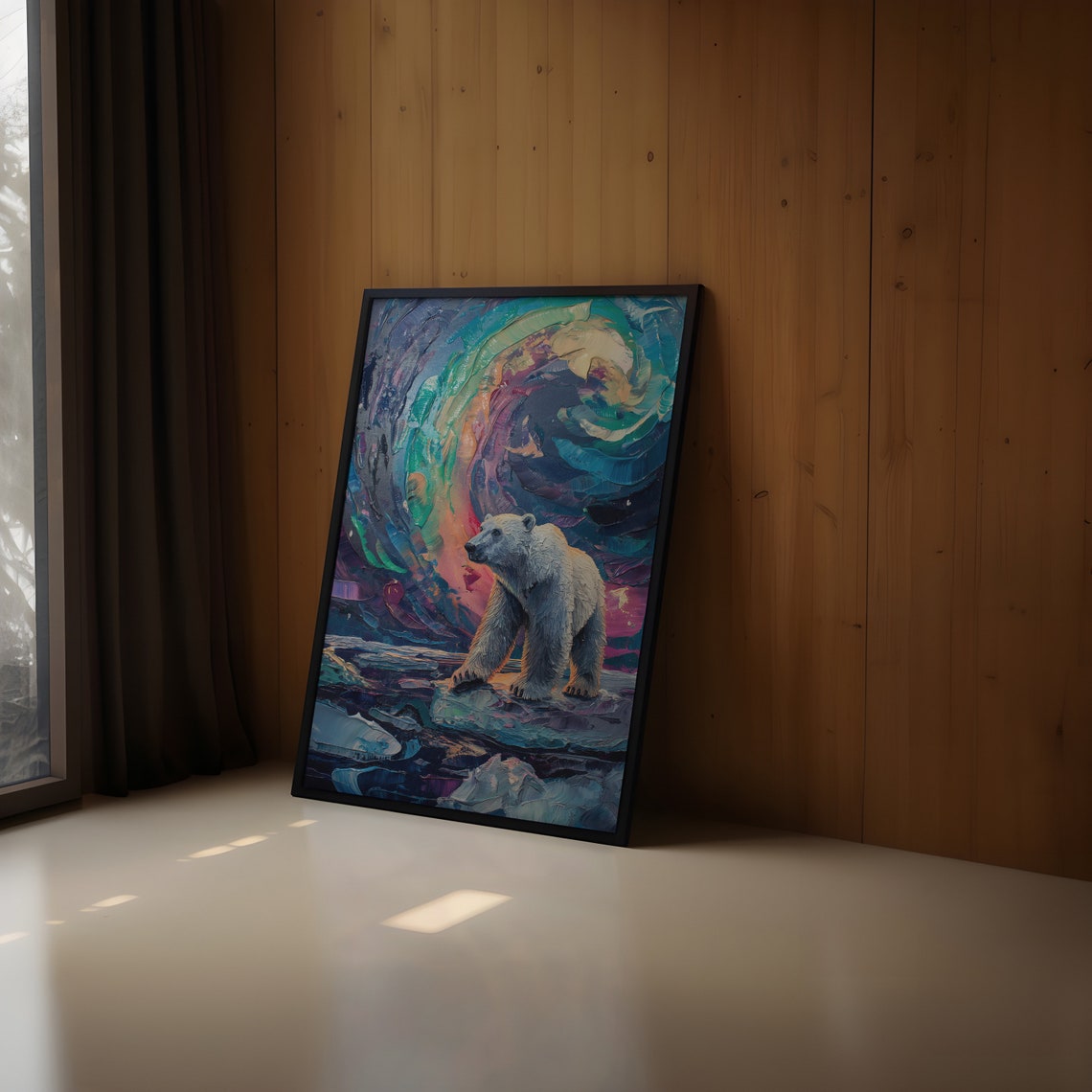 Aurora Borealis Wilderness Northern Lights Instant Art Poster Polar Bear Versatile Sizes Colorful Impasto Print 13 - Image 2