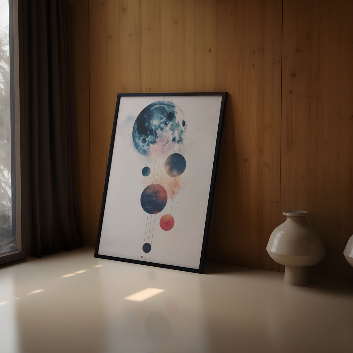 Blue Moon Hanging Planet Mobile Watercolor Abstract Wall Art - Image 2
