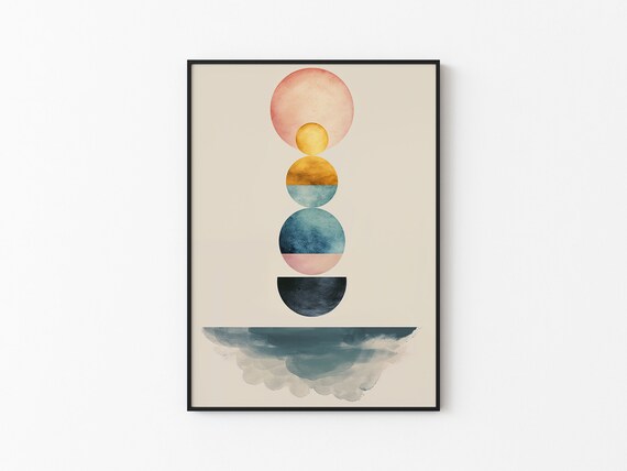Abstract Stacked Sunrise Semicircle Navy Horizon Watercolor Wall Art