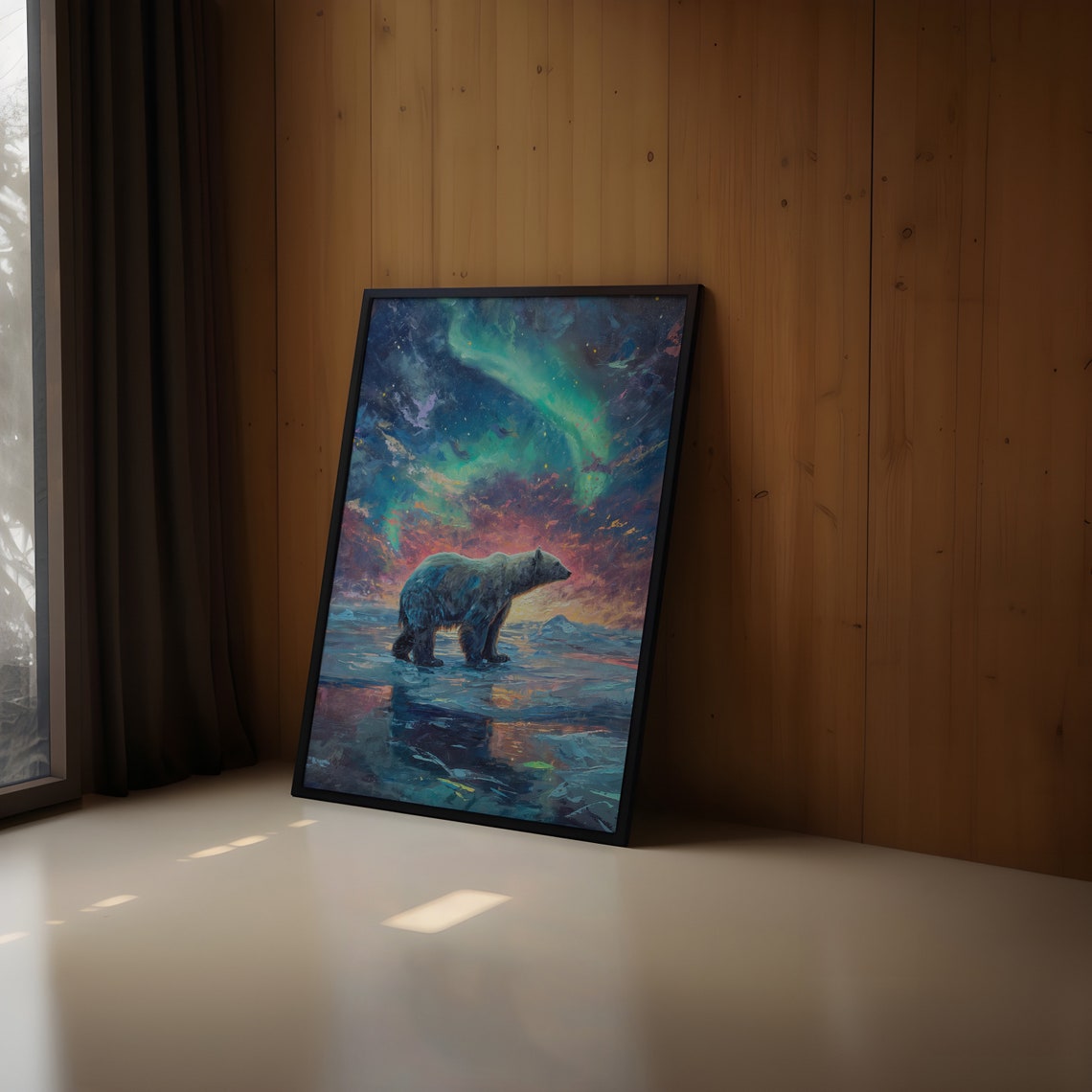Aurora Borealis Wilderness Northern Lights Instant Art Poster Polar Bear Versatile Sizes Colorful Impasto Print 16 - Image 2