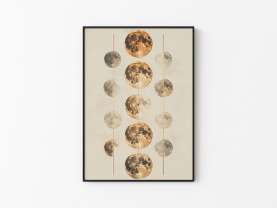 Golden Moons Grid Pattern Triple Column Minimalist Art Poster