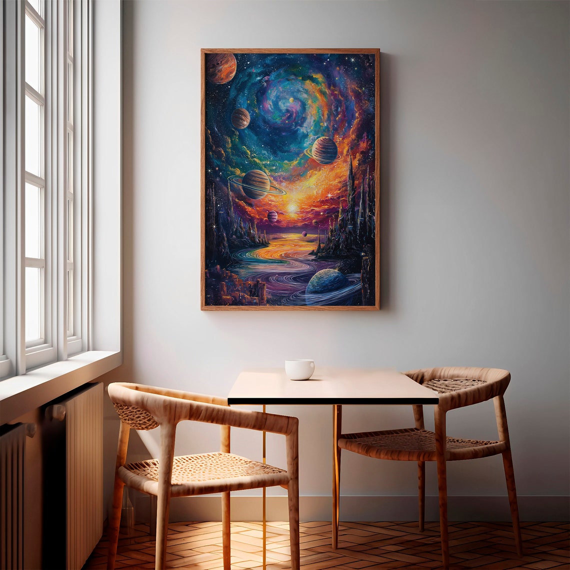 Colorful Nebula Spiral Ringed Planets Ocean River Art Poster - Image 3