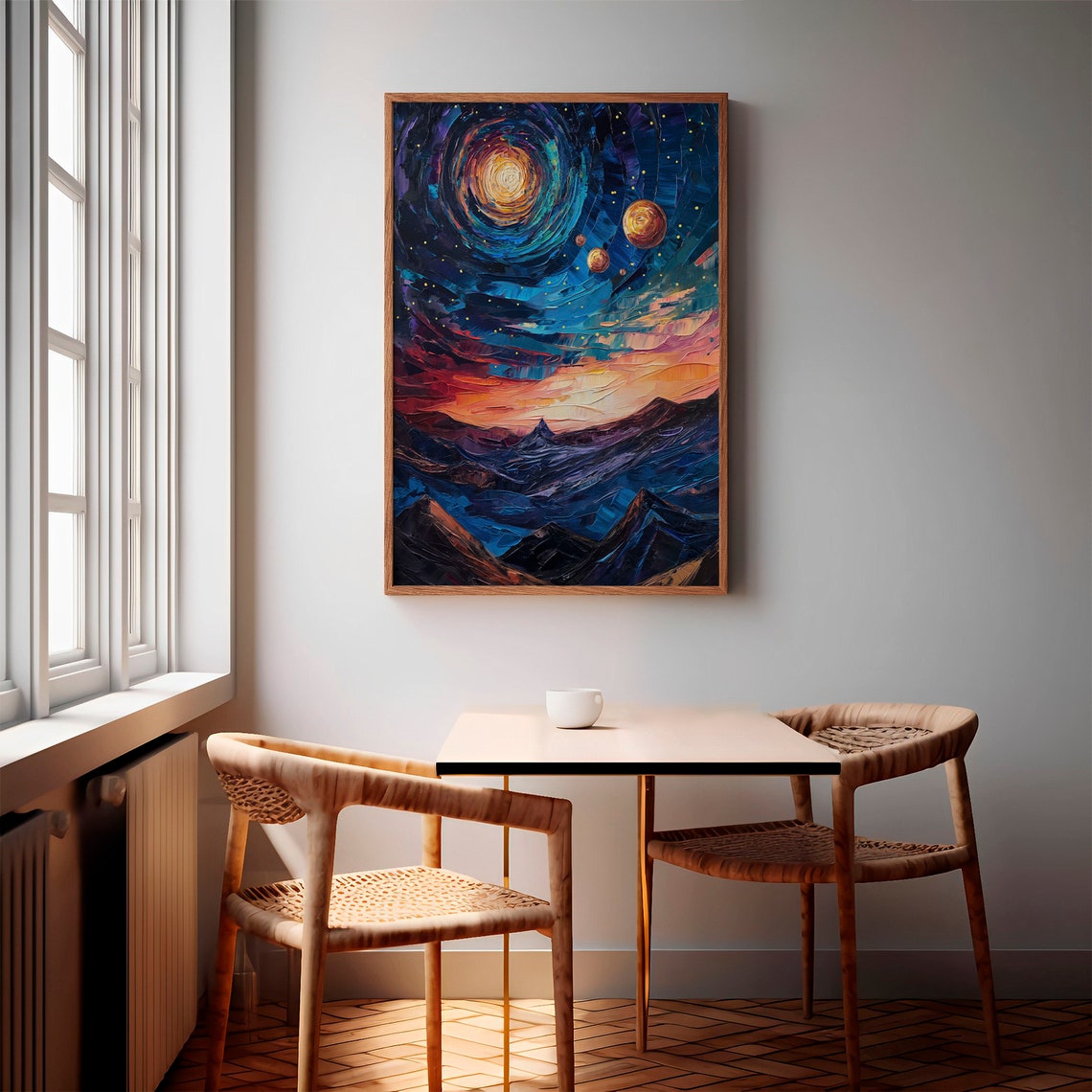 Blue Orange Spiral Galaxy Purple Mountains Gold Planets Poster - Image 3