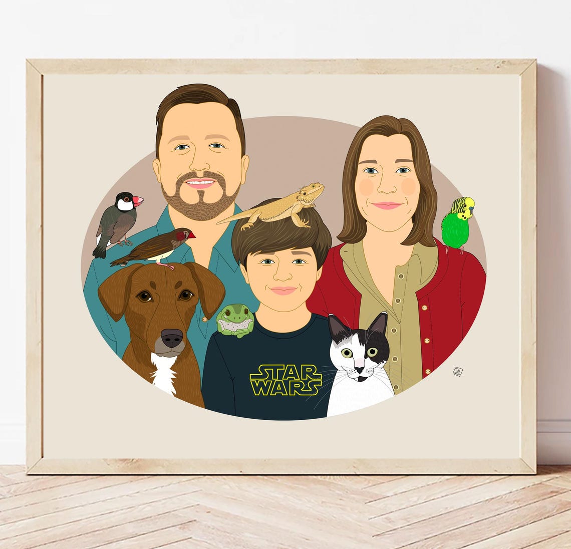 Quirky Family With Pets Custom Cartoon Portrait Art Print Gift - Image 2